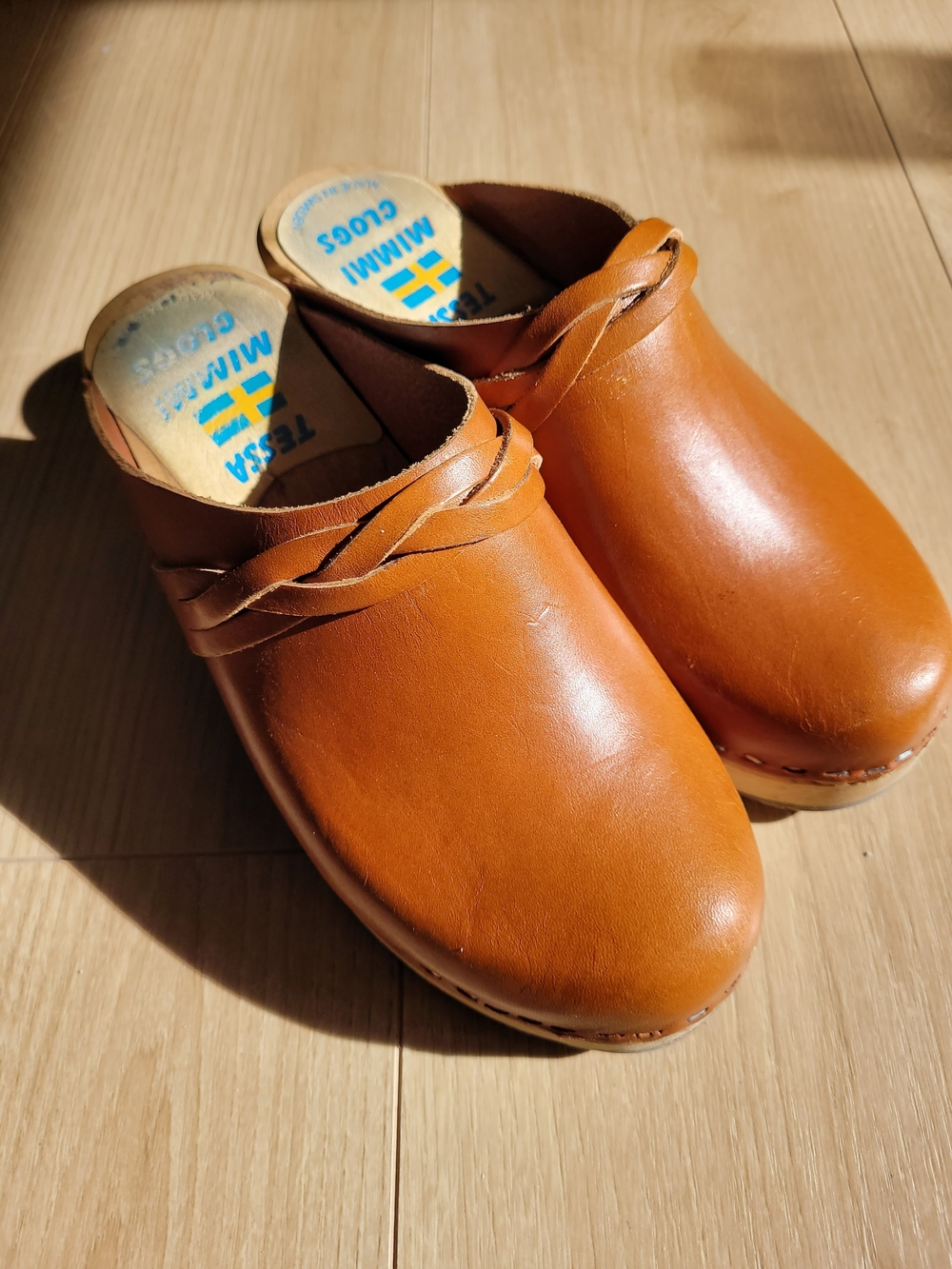 Tan Leather Swedish Clogs for Women